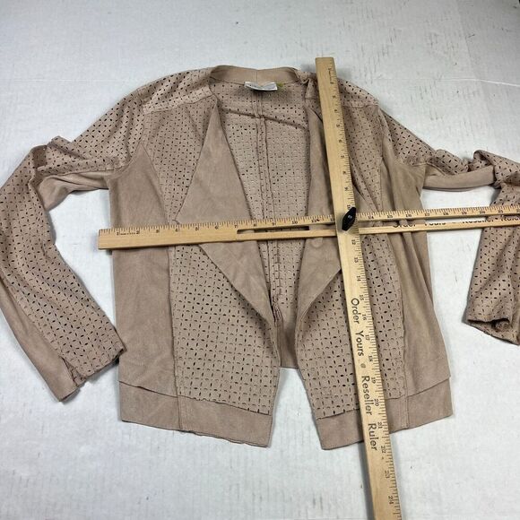 Lysse Womens Faux Suede Moto Jacket Beige Casual Chic Long Sleeve Open Front XS - Picture 5 of 10